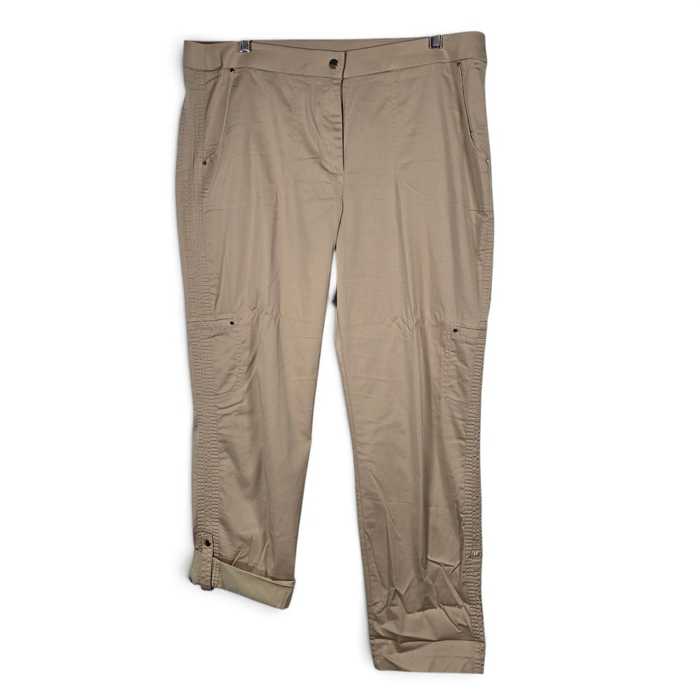 Chico's Pants Womens 14 Cargo Roll Tab Khaki Tan Cotton Stretch Utility Travel
